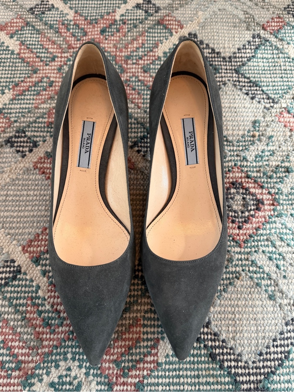Prada Women’s Pointed-Toe Suede Pumps in Gray